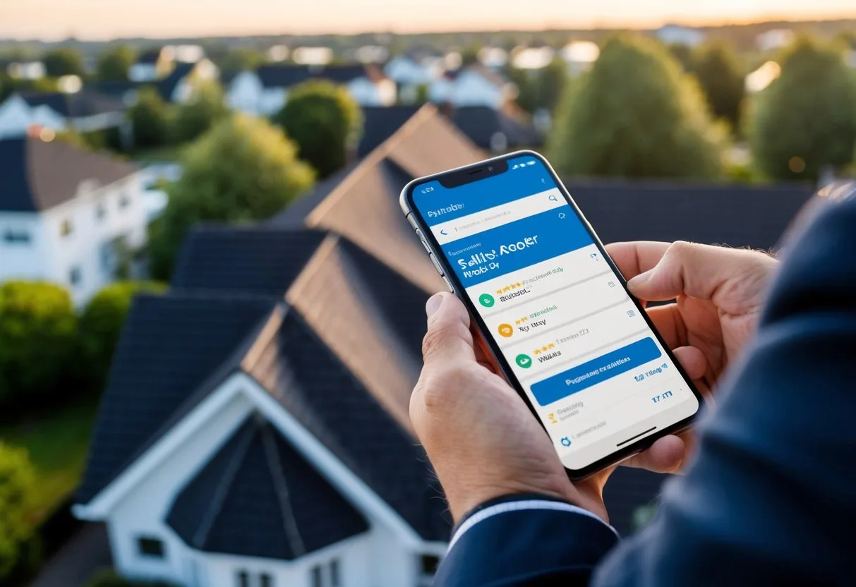 A homeowner in Roskilde searches online for a skilled roofer scrolling through reviews and contacting local companies for quotes